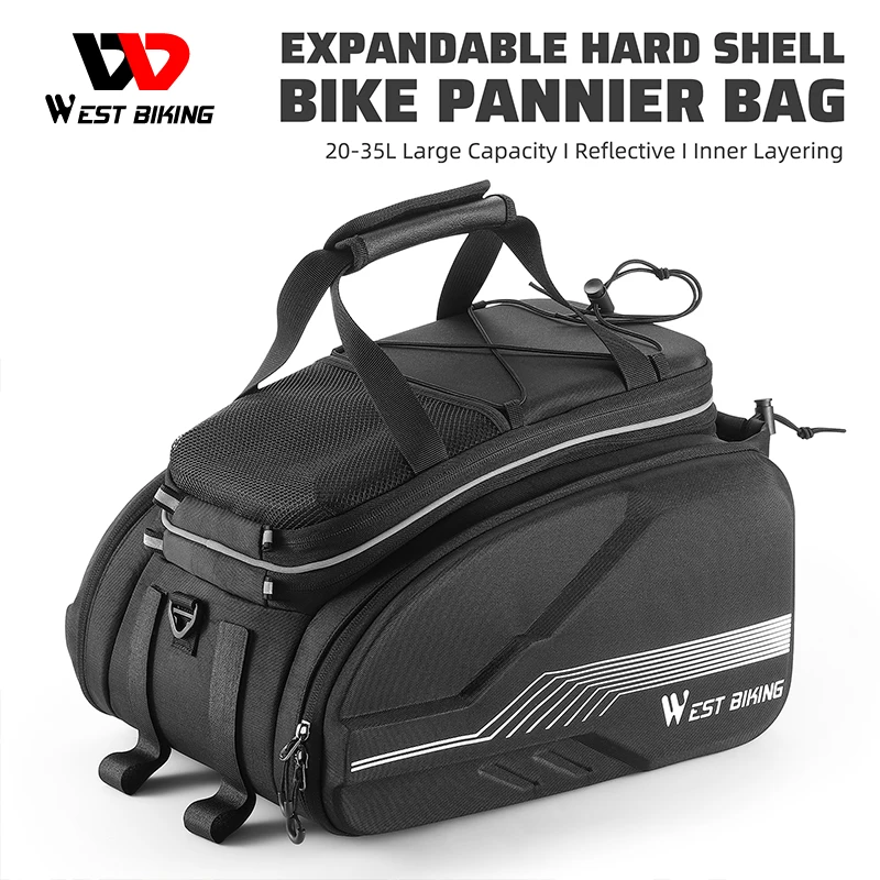 

WEST BIKING Bike Trunk Bag Large Capacity Durable Bicycle Pannier Bag Hard Shell Rear Seat Luggage Bags Waterproof Cycling Bag