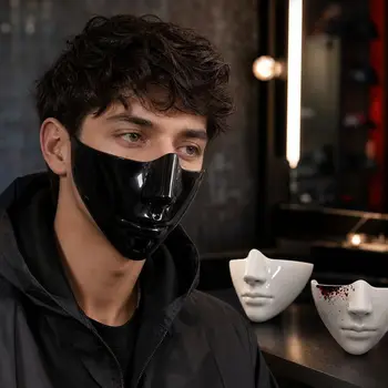Maschera Leggera alla Moda a Mezzo Volto con Bordi Lisci e Vestibilità Sagomata, Maschera per Mascherata Nera Lucida, Maschera per Cosplay