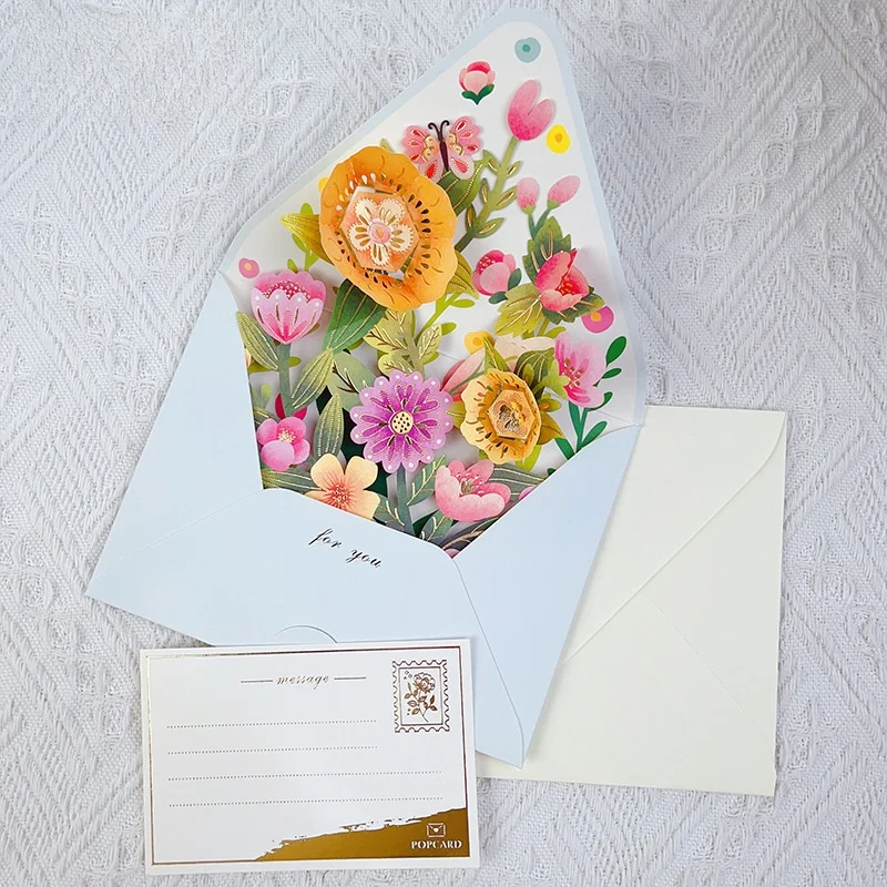 Greeting Cards New Romantic Flower Birthday Christmas Card 3D Pop-up Greeting Cards Set Postcard Party Wedding Decor Creative Gifts Cards