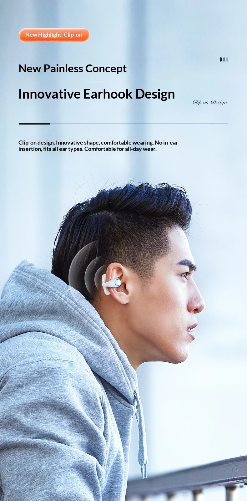 Einzelohr Knochenschall Sportkopfhörer Kabellos Bluetooth_voghion.com