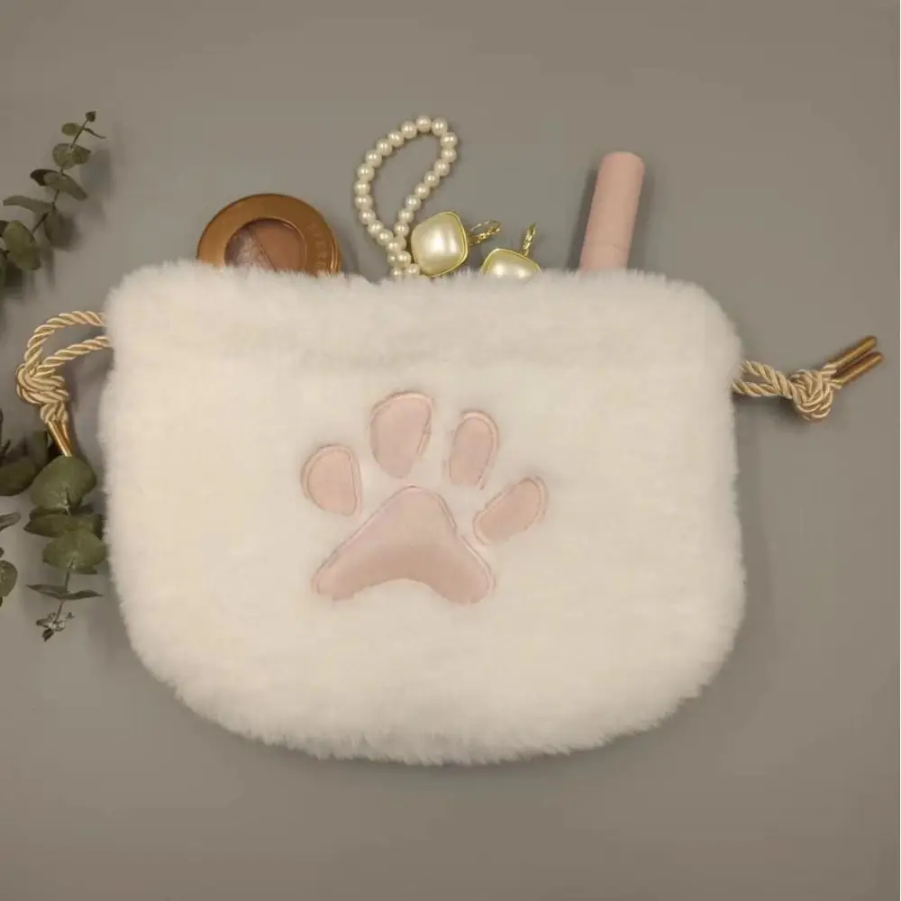 

Drawstring Cat Claw Makeup Bag Simple High Appearance Plush Toiletry Bag Space Saving Desktop Decor Brush Storage Bag Household