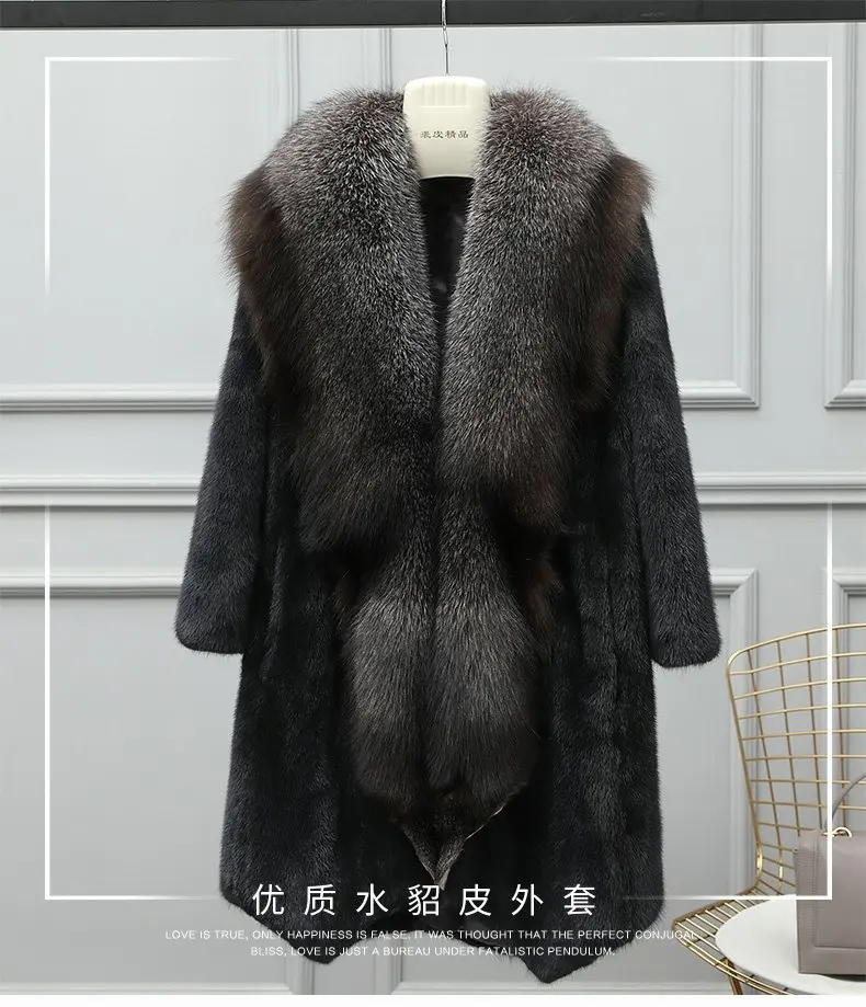 

2023Hot Sale Mink Fur Coat Women Clothing Whole Mink Midi Long Fur Coats Female Fox Fur Collar Winter Clothes for Woman Luxury