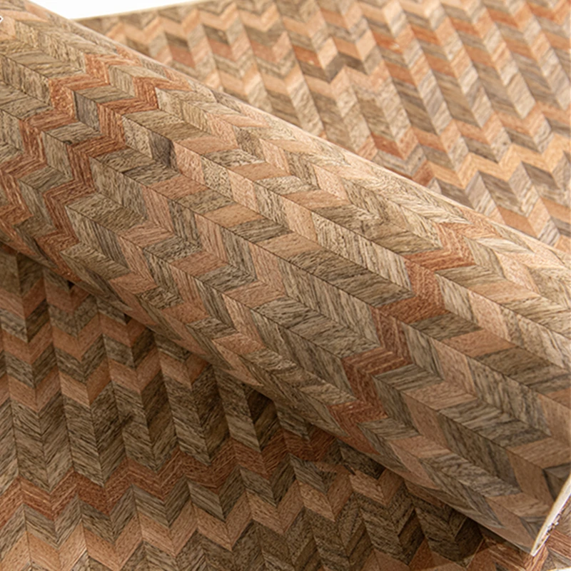 Natural Wood Braided Veneer Marquetry Parquet Tiger Veneer Wave for Furniture Home Decor Stereo Backing Fleece 40x250cm 0.2mm