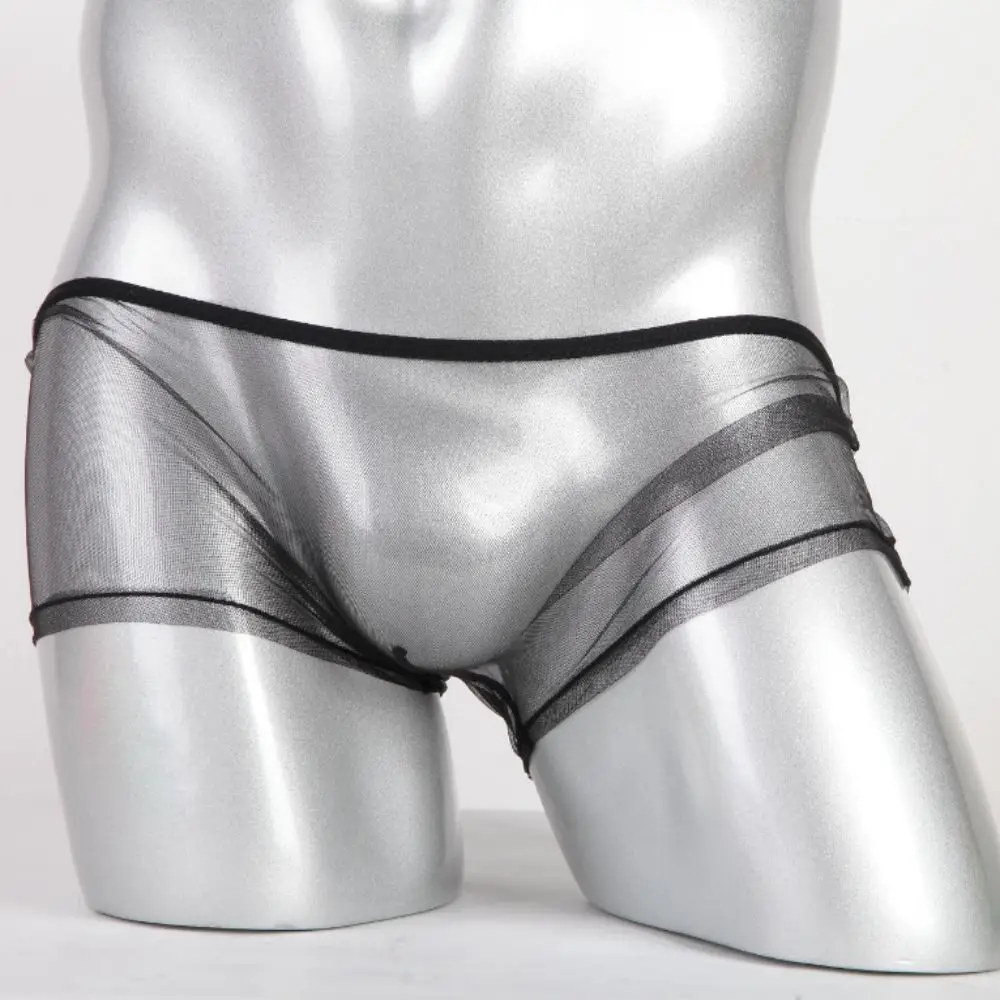Men's Trend Ultra Thin Underwear Fine Mesh Perspective Mesh Bag Low Waist Flat Corner Pants Sissy Erotic Intimate Briefs