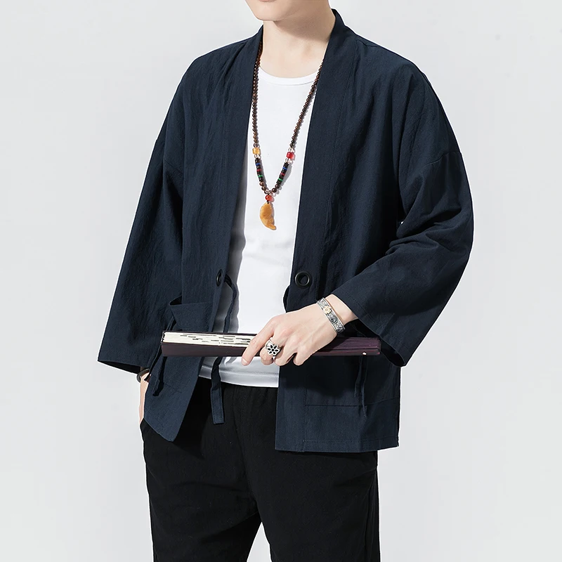 Men Kimono Cardigan Coat Japanese Haori Yukata Casual Outerwear Male Samurai Costume Clothing Summer Beach Kimono Jacket