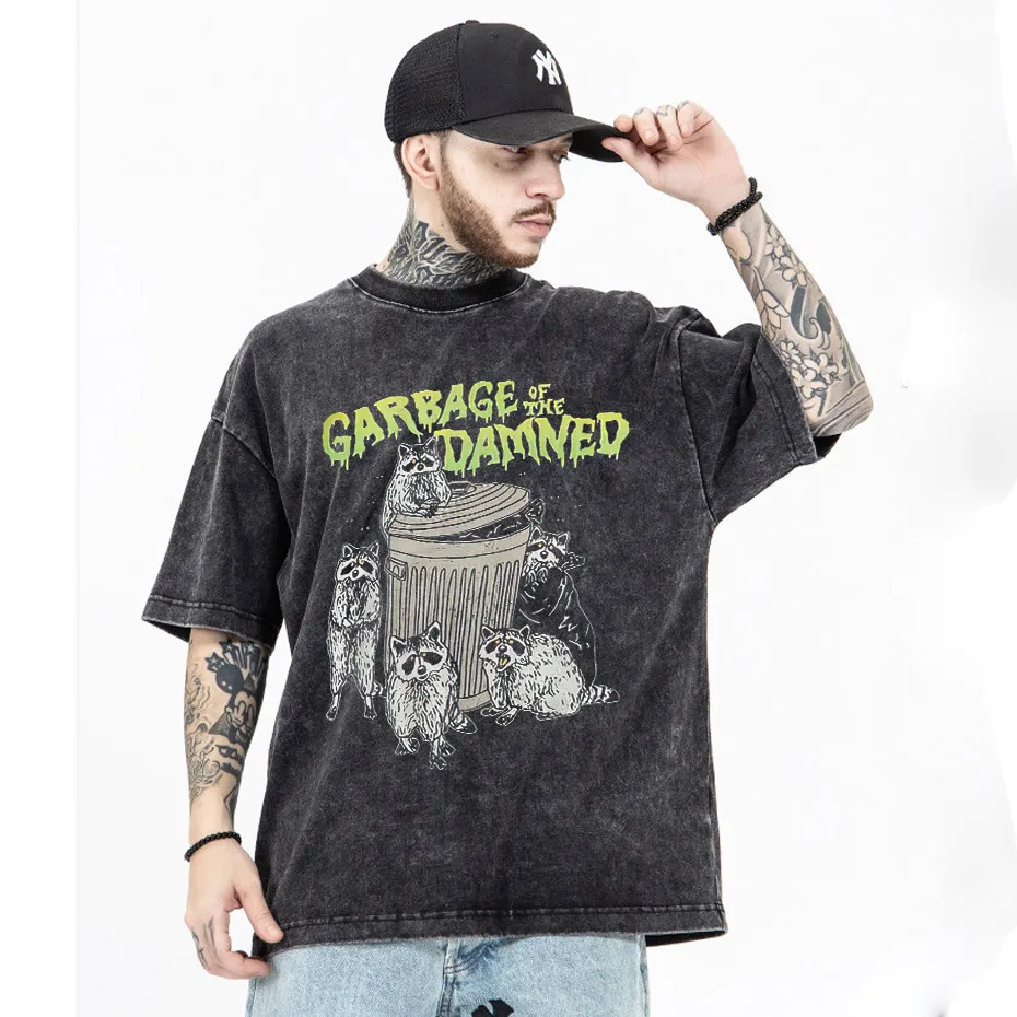 Black Source Brand Men's Raccoon Cartoon Vintage Graphic T-Shirt