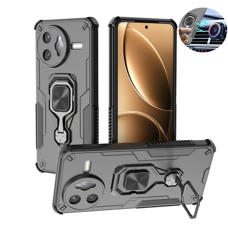 Enhanced Armor Magnetic Ring Holder Phone Case with Camera Protection, Shockproof Design