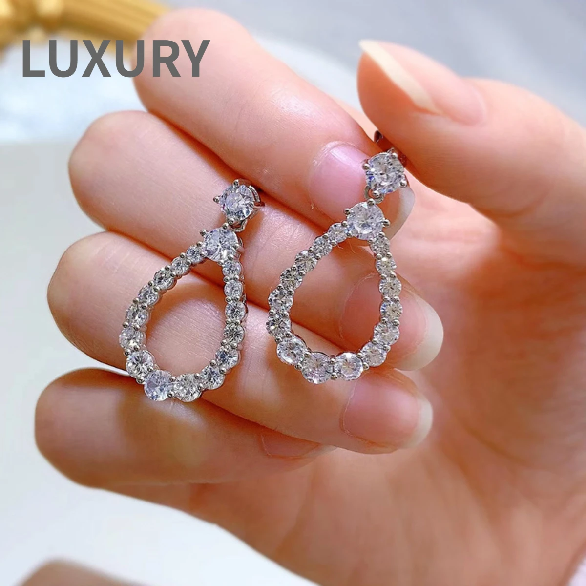 

Роскошные серьги-подвески из стерлингового серебра S925 с бриллиантами в форме фотоэлемента в форме капли воды, серьги для женщин, модные изысканные ювелирные изделия CX923