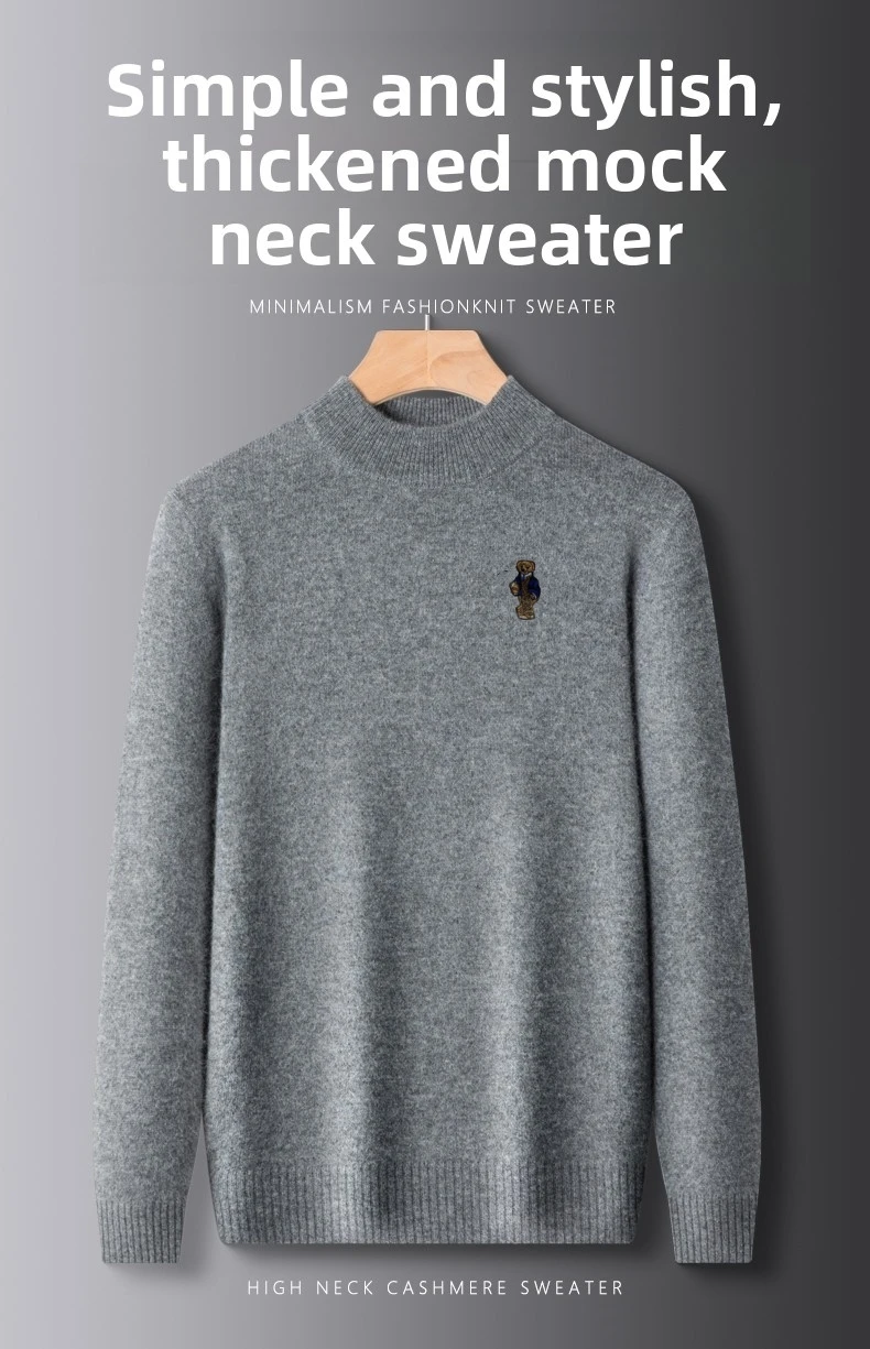 Heiße Verkäufe Marke Luxus männer Stricken Pullover Mock Neck Bär Stickerei Verdicken Pullover Herbst Winter Weiche Warme Business männer tragen – Detail 1