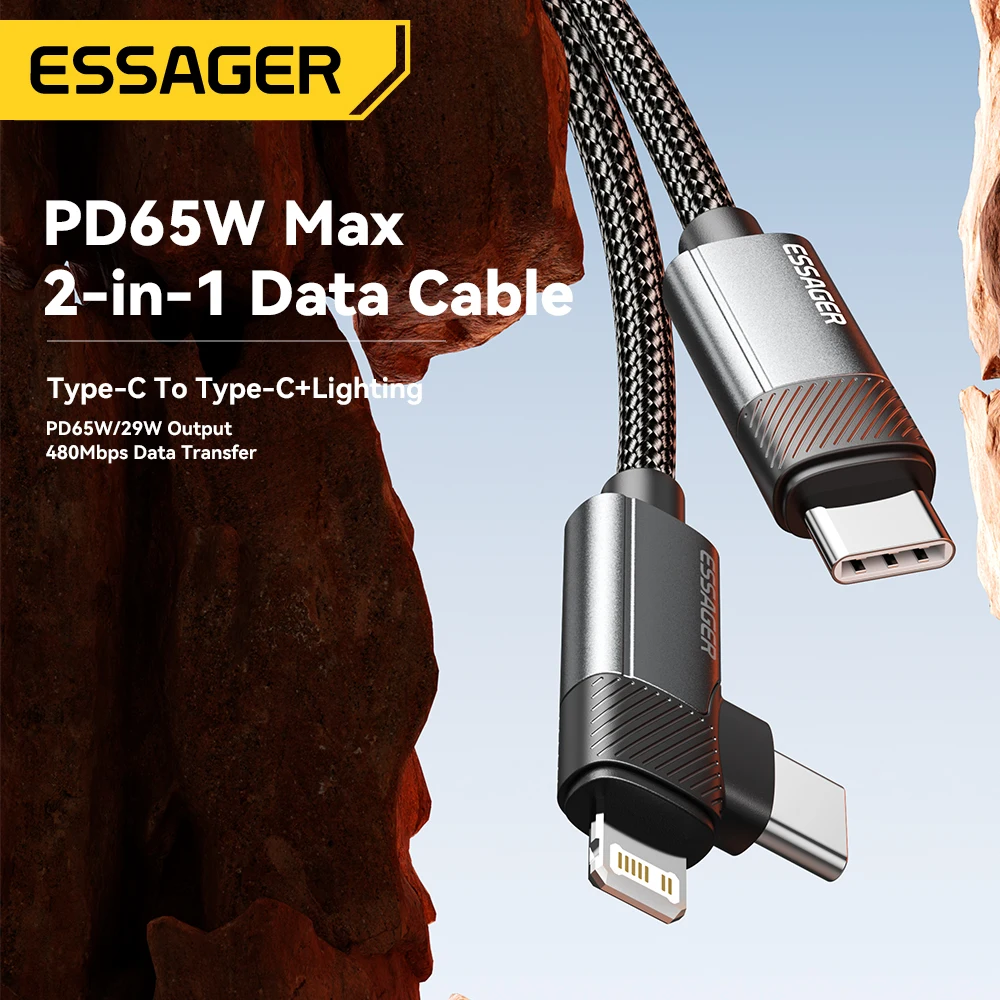 Essager 2-in-1 rechtwinkliges kabel pd 65w 29w schnell aufladen des bogen datenkabel für iphone 15 14 13 macbook lenovo asus dell ipad pro