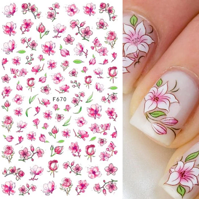 Nail Art Stickers Decals Flower Butterfly Green Leaf Design DIY