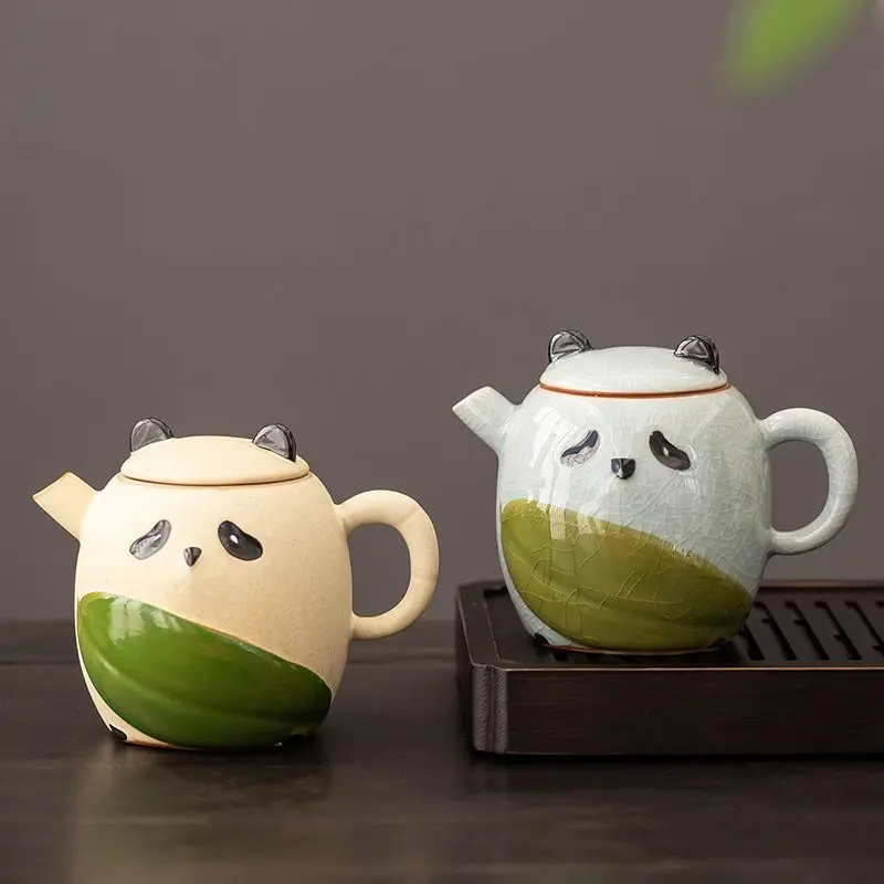 Panda Tea Cup Hand-painted Internet Celebrity Rough Kiln Set Ceramic Ge Kiln Cups Gift Tea Pot Gift Box with Hand