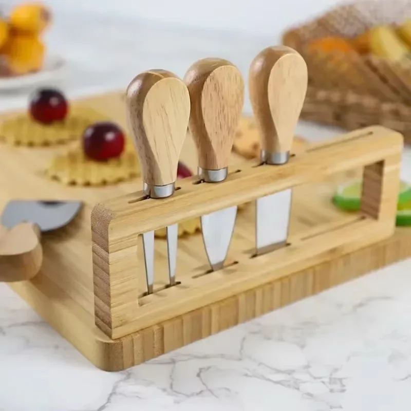 Bamboo Tray Cheese Board Set With Cheese Knife Portable Outdoor Dinner Plates Hotel Restaurant Decoration Accessories Party Sets 2