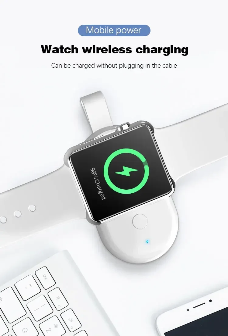 Portable Magnetic Watch Wireless Charger For Apple Watch iWatch 9 8 UItral 7 6 5 4 3 SE 1100mAh Battery Inside Fast USB Charging