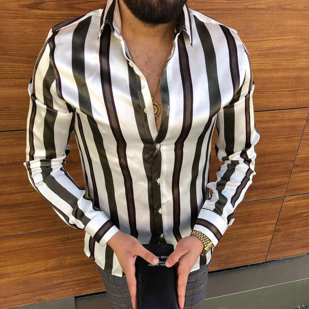 

2023 Men Casual Striped Textured Long-sleeved Shirt