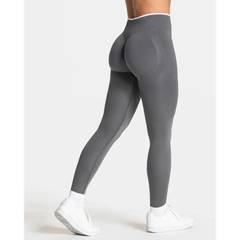 Neue Damen-Yoga-Leggings mit Farbblockierung, nahtlos gestrickte Strumpfhosen, hohe Taille, Hüftstraffung, Gym-Workout, Sport-Leggings mit weißem Rand