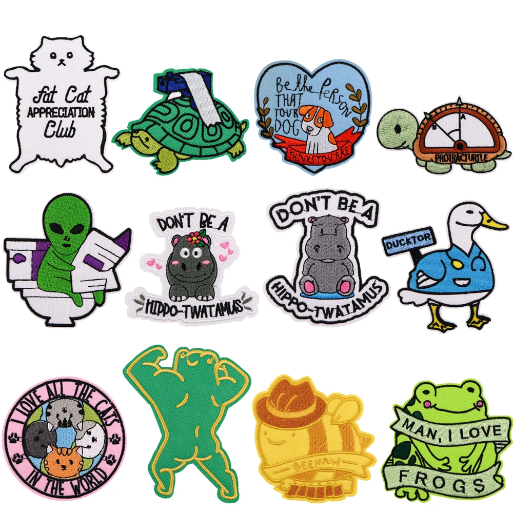 

Hippo Frog Animals New Fashion DIY Patch on Clothes Hat Bag Women Cute Fabric Patches Sew Exquisite Stickers Accessories