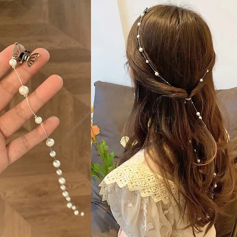 XIKHPlayfulCuteSweetGirlPearlHairChainAccessoriesBraided