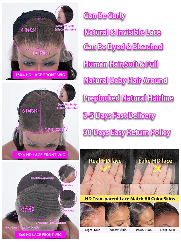 13x6 Body Wave Lace Front Wigs Brazilian Human Hair Wig 13x4 Hd Pre Plucked Lace Transparent Frontal Wig 30 40 Inch For Women 6