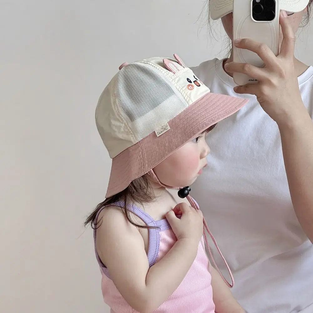 Cute Breathable Kids Sun Hat Quick-dry Mesh Cartoon Bucket Cap Rabbit Summer Children Fisherman Hat Travel