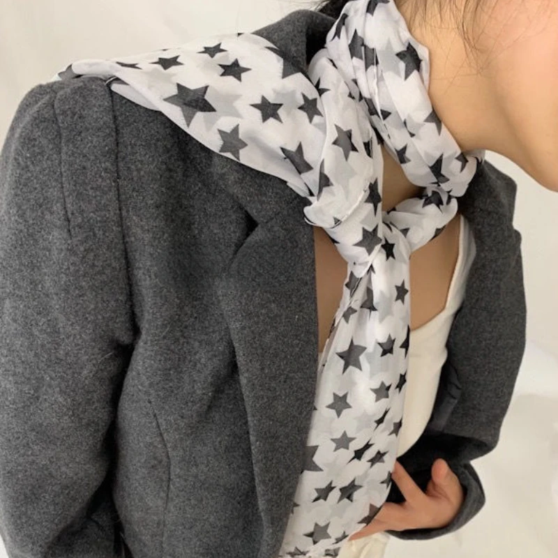 New Japanese Y2k Black White Star Printing Neckerchief Women