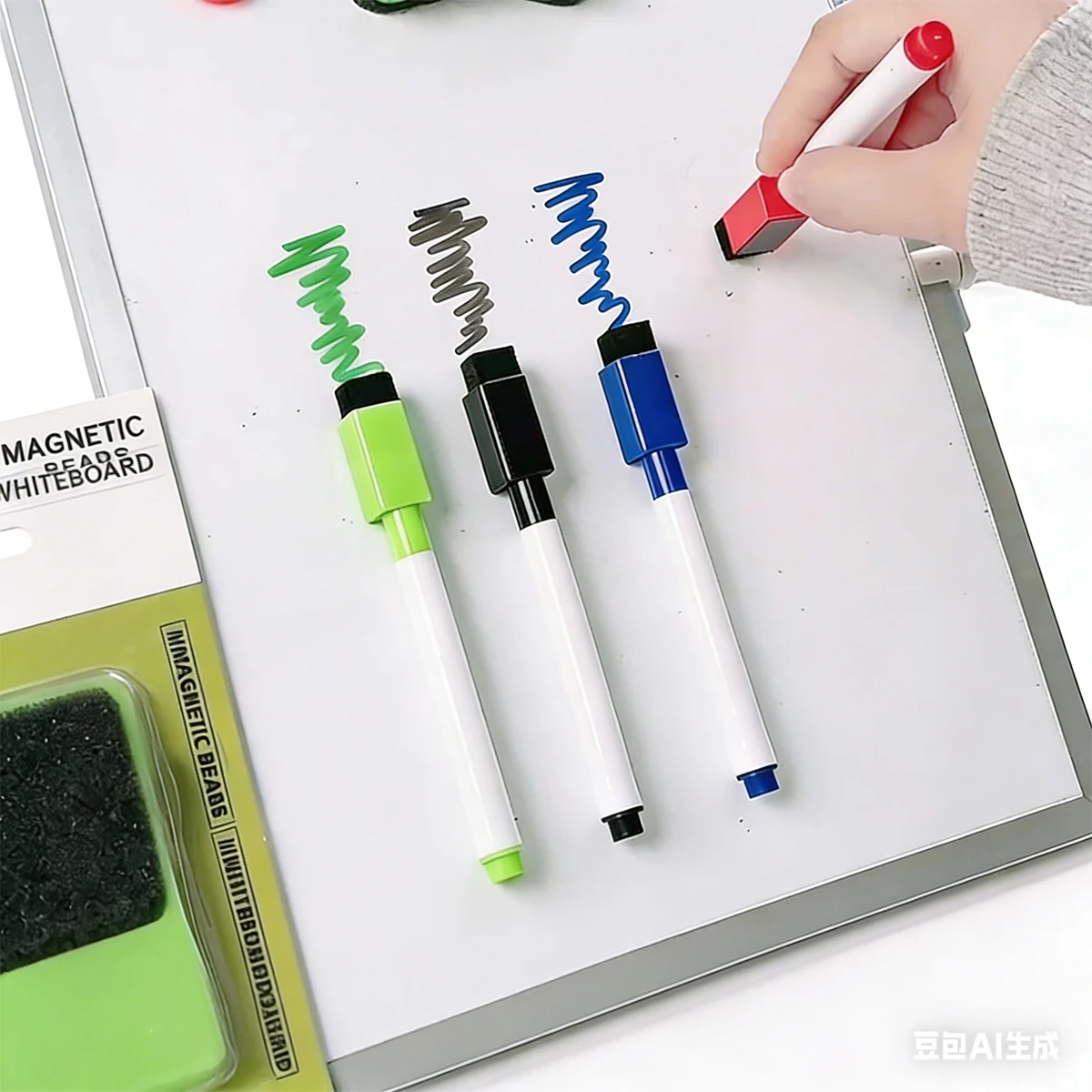 4 Colors Magnetic Whiteboard Markers Set with Eraser & Magnets for Office & School - 2