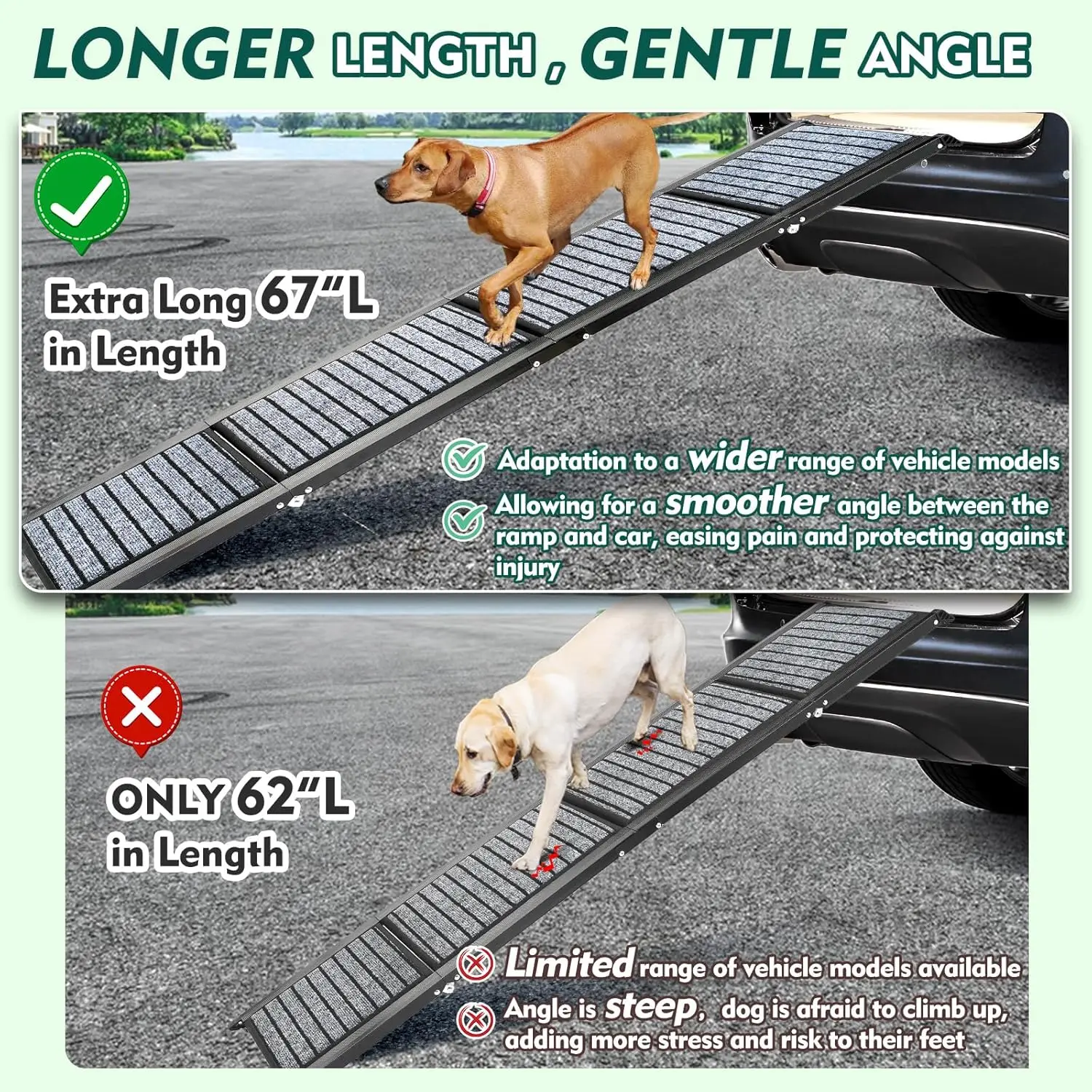 67" Foldable Dog Ramps Large Dogs, Dog Car Ramp with Non-Slip Rug Surface, Pet Ramp Stairs Portable, Lightweight Steps