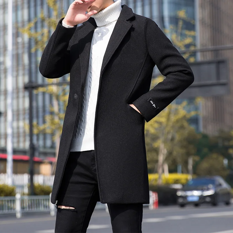 Autumn and Winter Men's Windbreaker Youth Plus Size Woolen Coat Mid-length Korean Version Casual Coat