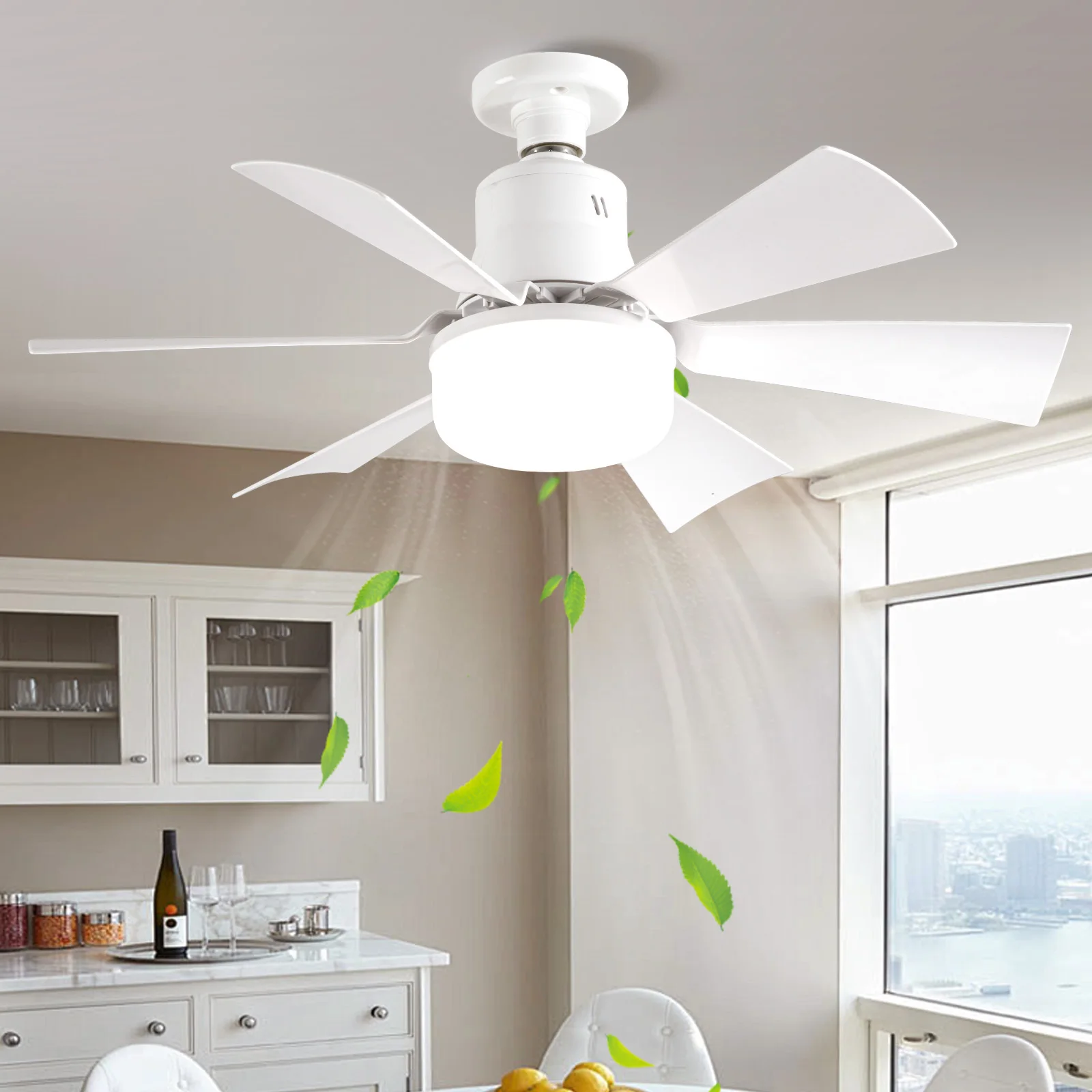 White Plastic Ceiling Fan Light with Remote Control