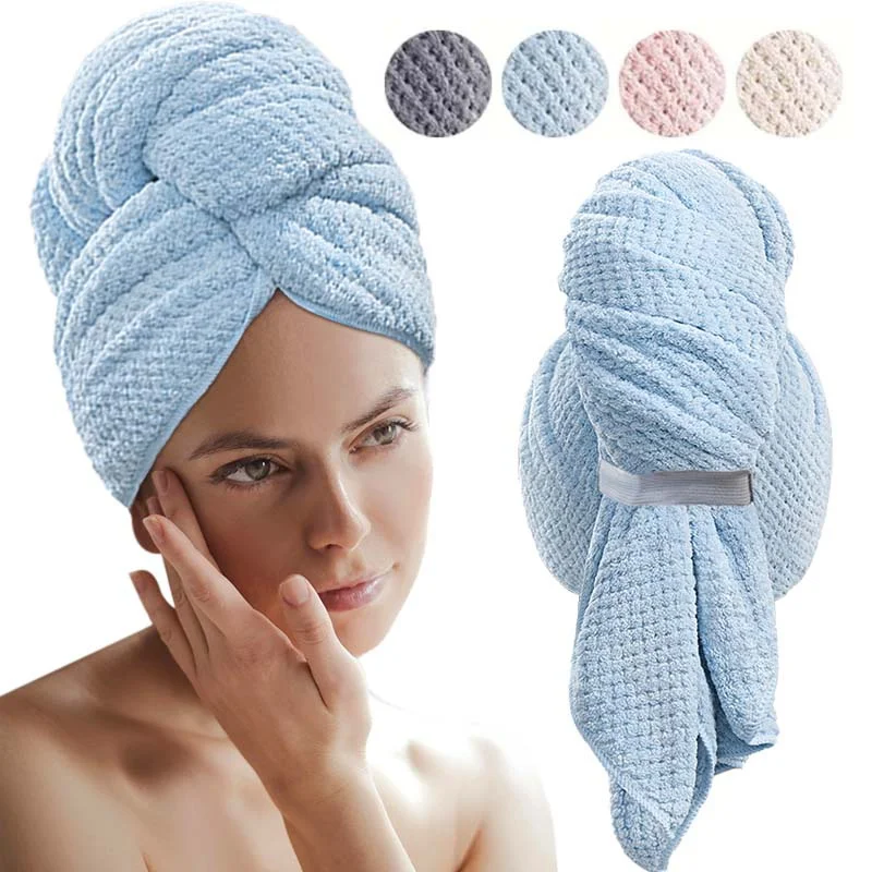Microfiber Hair Towel Extra Large Wrap Quick Dry Hair Towel Wrap With Elastic Band , Ultra Absorbent Soft Hair Towel Wrap Turban 1