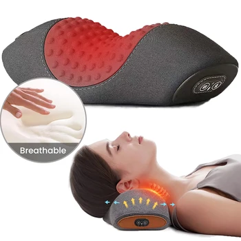 Electric Neck Massage Pillow Heating and Vibration Neck Massager Back Cervical Traction Relax Sleeping Memory Foam Spine Support 1