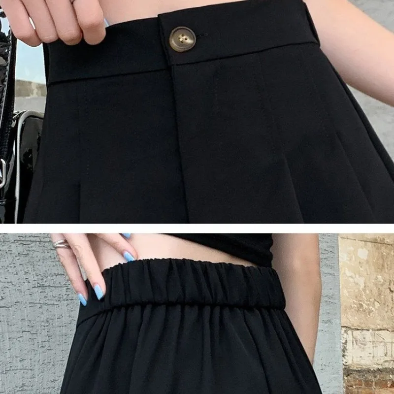 Women's Clothing Solid Color Button High Waisted Summer Pockets Sweatpants Korean Fashion Pleated Comfortable Chic Shorts