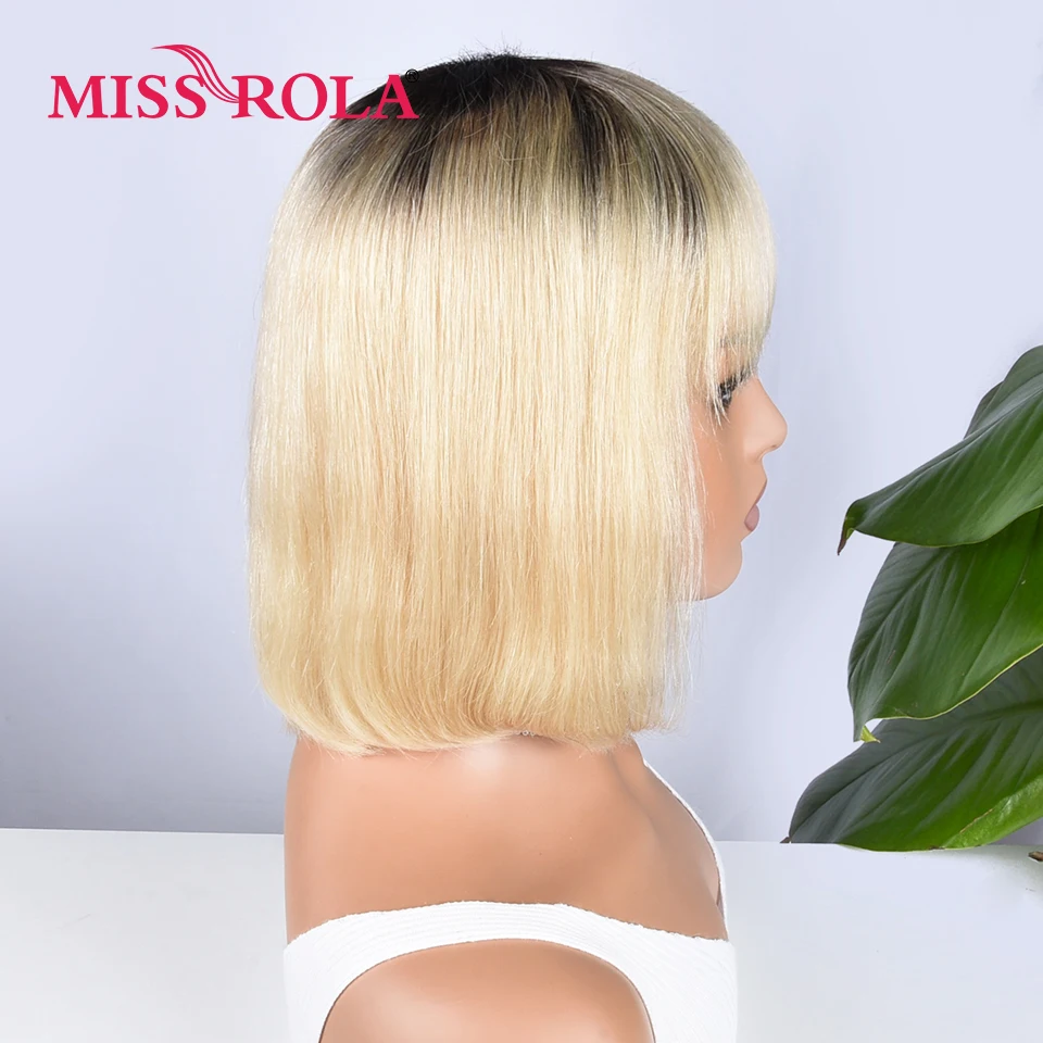 Miss Rola Blonde 613 # Kurze Bob-Echthaar-Perücken, ganz maschinell hergestellt, gerade Bob-Perücke mit Pony, 180 % Dichte, brasilianisches Remy-Ombre – Detail 3
