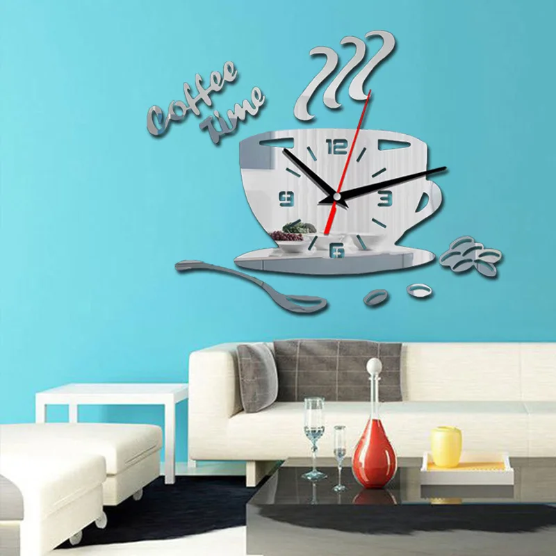 3D Acrylic DIY Wall Clock Mirror Wall Clocks Simple Home Digital Sticker Decoration Mute Coffee Cup Quartz Clock wall clock digital clock wall clock sticker