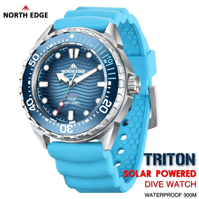 NORTH EDGE 2025 Nouvelle montre de plongée solaire TRITON pour hommes, montres à quartz de luxe pour hommes, boîtier en acier inoxydable 316L, étanche 300M 1