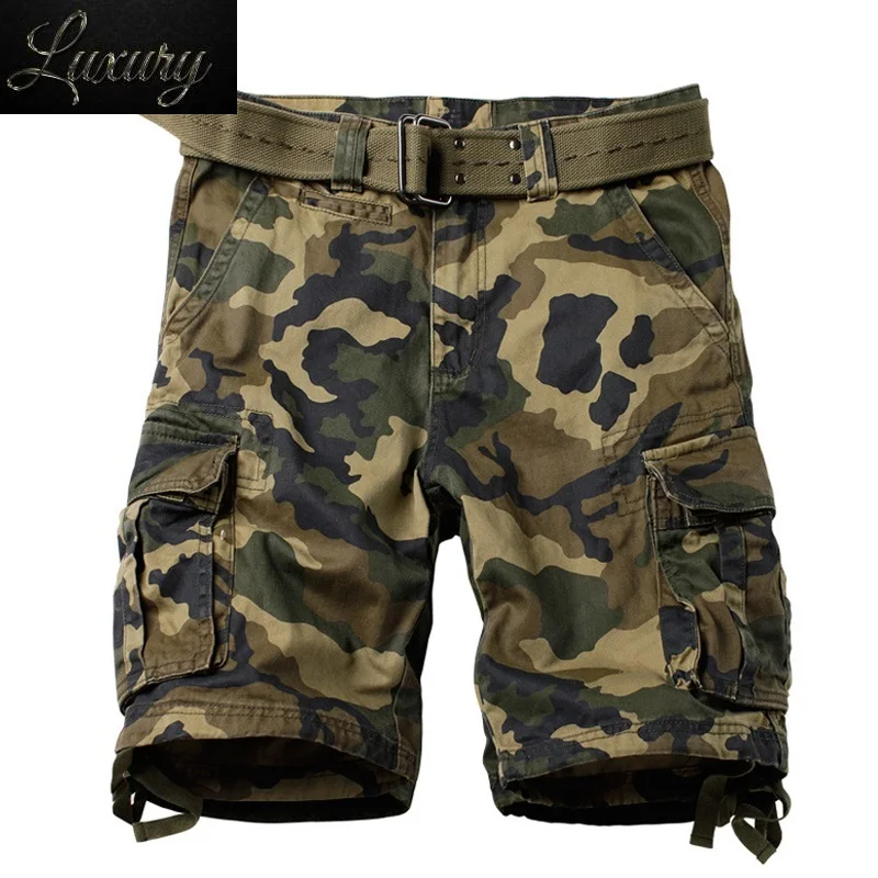 

Cargo Shorts Men Camouflage Many Pockets Military Style Blue Camo Tactical Breeches Summer Short Trouser Male Bermuda