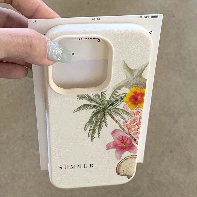 รูปสินค้า เคสโทรศัพท์ลายลิ้นจี่ ต้นมะพร้าว ปลาดาว สำหรับ iPhone 17/16/15/14/13/12/11 Plus Pro Max