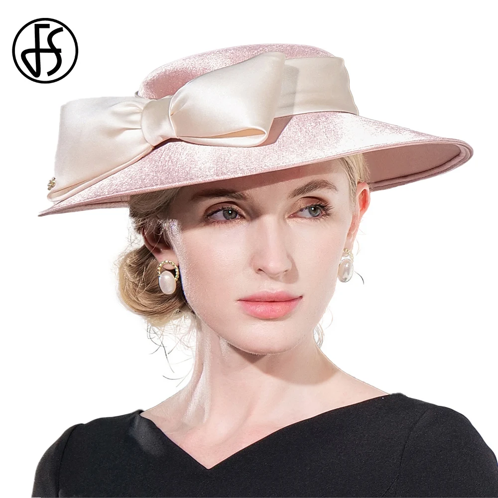 FS Elegant Millinery Pink Hats For Women Sweet Lovely Fedoras Ladies