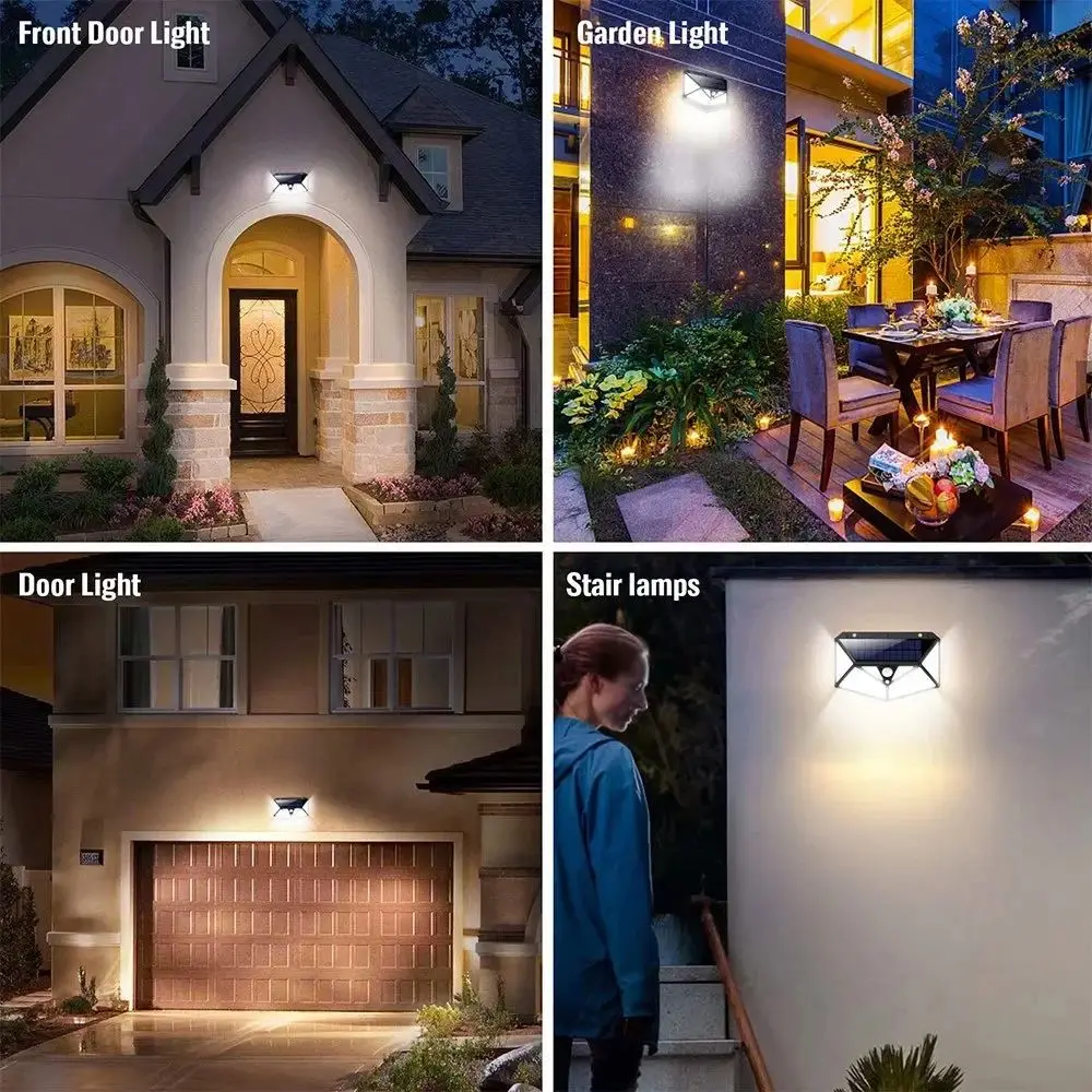 100LED solar wall light Outdoor Human Body Sensing Lamp waterproof Solar Powered Sunlight Street Lamp Garden Railing Decorative