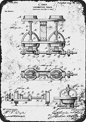 

SLALL 1902 Shay Locomotive Truck Patent Retro Street Sign Household Metal Tin Sign Bar Cafe Car Motorcycle Garage Decoration Sup