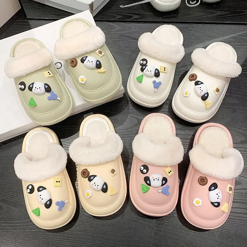 

Kawaii Sanrio Anime Plush Cotton Slippers Autumn Winter Cute Cartoon Pochacco Cinnamoroll Waterproof Warm Plush Shoes Girl Gift