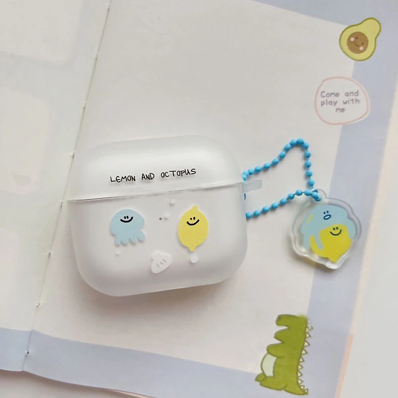 귀여운 레몬 및 Pctopus 에어팟 케이스, 에어팟 1, 2, 3 프로, 프로 2, 2022 락 캣 소프트 이어폰, 에어팟 커버, 애니메이션 만화 