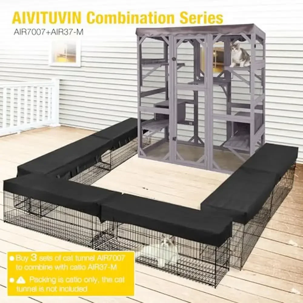 Large Walk-in Cat Cage With 7 Platforms And 2 Sleeping Houses Window Access Waterproof Tarp Roof Compatible With Cat Tunnel