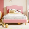 Upholstered Twin Size Bed Frame for Kids with Scallop Headboard, Cute Velvet Twin Bed for Girls, Boys, Sturdy Platform Bed 3