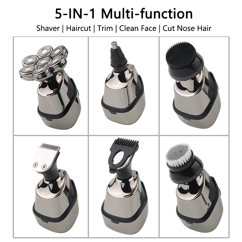 5 IN 1 4D Men's Rechargeable Bald Head Electric Shaver 7 Floating Cutter Beard Nose Ear Hair Trimmer Men Facial Cleaning Brush electric shaver hair trimmer electric razor rotary shaver electrical rotary shaver electric hair clipper cordless shaver