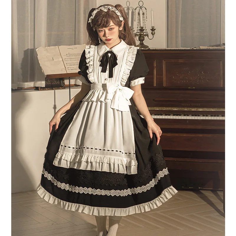 

Cute fluffy Japanese Kawaii Maid Costumes Anime Cosplay Party Dress Black White Apron Outfits Carnival School Girl Uniform