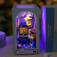 DIY Wooden Book Nook Shelf Insert Kit Ocean Room Doll Houses Underwater House Bookends Miniature Building Kits Bookshelf Gifts 2