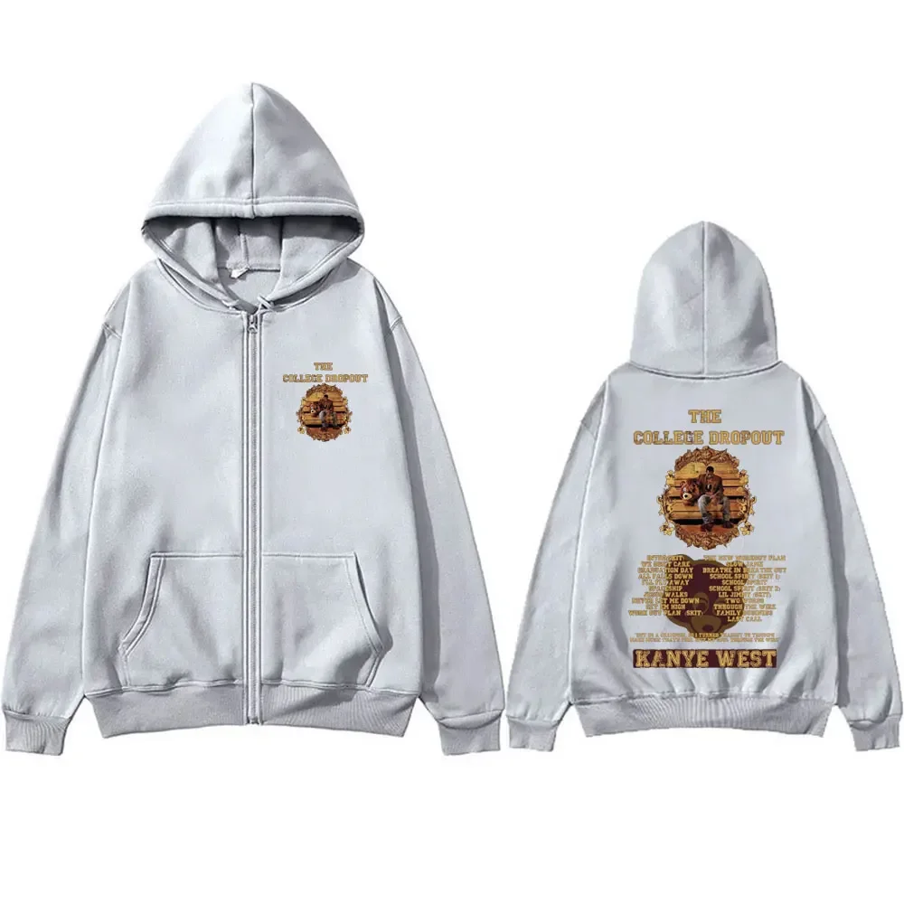 Rapper Kanye West Hip Hop Streetwear The College Dropout Zipper Hoodie Men Casual Cotton Hoodies Male Fashion Cool Zip Up Jacket
