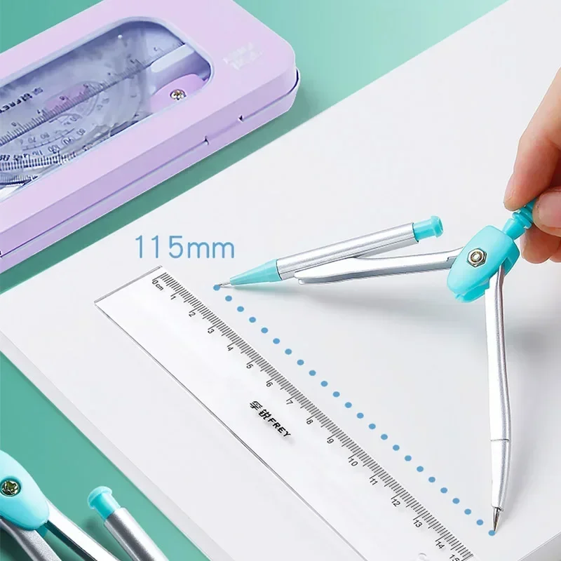7-Piece Compass and Ruler Set Student Ruler Set Cute Rriangle Exam Specific Box School Starts