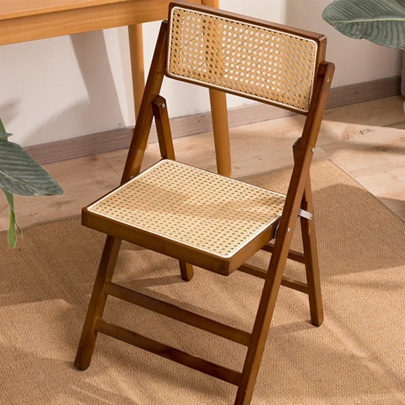 Bamboo Foldable Stool Home with Back Rattan Dining Chair Portable Adult Outdoor Bench Living Room Furniture
